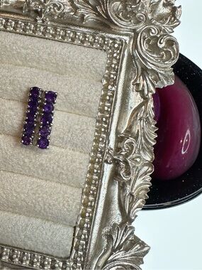 Amethyst Sterling Silver Vertical Bar Stud Earrings